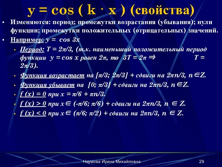 Наумова Ирина Михайловна y = cos ( k · x