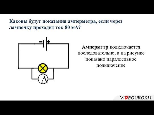 Амперметр подключается последовательно, а на рисунке показано параллельное подключение А