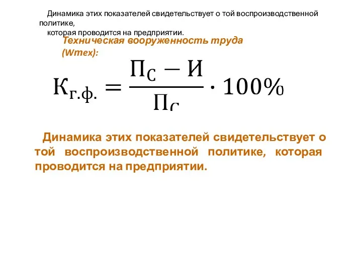 Техническая вооруженность труда (Wтex): Динамика этих показателей свидетельствует о той