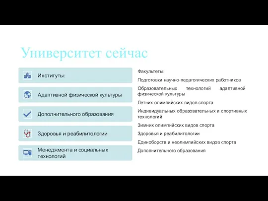 Университет сейчас Факультеты: Подготовки научно-педагогических работников Образовательных технологий адаптивной физической