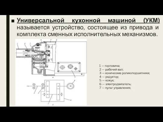 Универсальной кухонной машиной (УКМ) называется устройство, состоящее из привода и