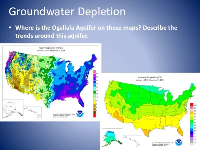 Groundwater Depletion Where is the Ogallala Aquifer on these maps? Describe the trends around this aquifer.