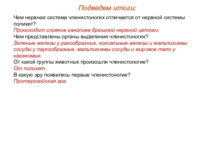 Чем нервная система членистоногих отличается от нервной системы полихет? Происходит