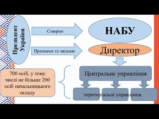 Президент України Створює Призначає та звільняє НАБУ Директор Центральне управління