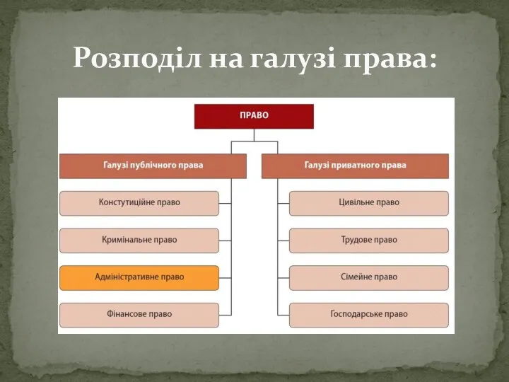 Розподіл на галузі права: