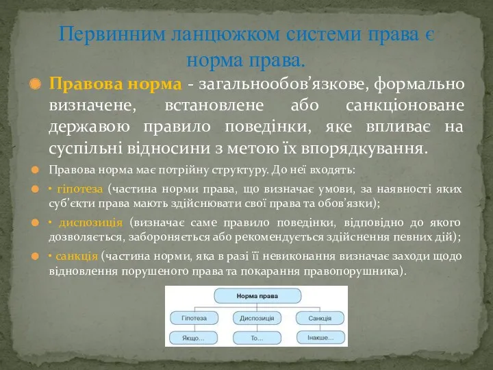 Правова норма - загальнообов’язкове, формально визначене, встановлене або санкціоноване державою