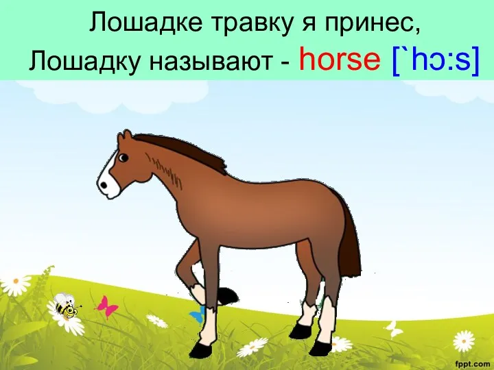 Лошадке травку я принес, Лошадку называют - horse [`hɔ:s]