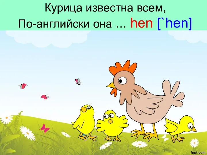 Курица известна всем, По-английски она … hen [`hen]
