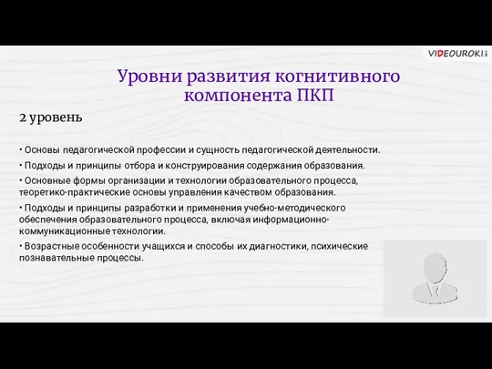 Уровни развития когнитивного компонента ПКП 2 уровень • Основы педагогической