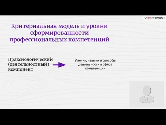 Критериальная модель и уровни сформированности профессиональных компетенций Праксиологический (деятельностный) компонент