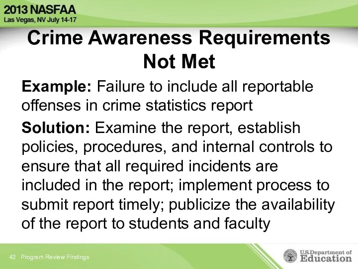 Crime Awareness Requirements Not Met Example: Failure to include all