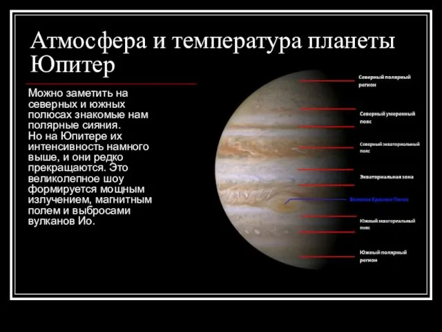 Атмосфера и температура планеты Юпитер Можно заметить на северных и