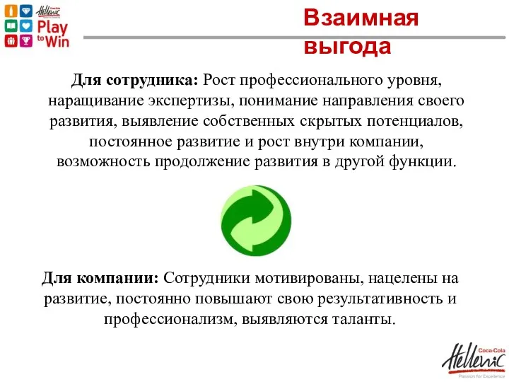 Взаимная выгода Для сотрудника: Рост профессионального уровня, наращивание экспертизы, понимание