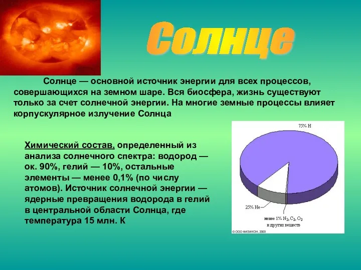 Солнце — основной источник энергии для всех процессов, совершающихся на