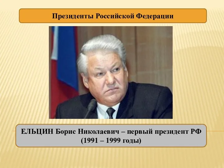 Президенты Российской Федерации ЕЛЬЦИН Борис Николаевич – первый президент РФ (1991 – 1999 годы)