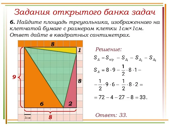 Задания открытого банка задач 6. Найдите площадь треугольника, изображенного на