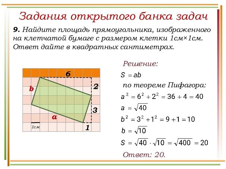 Задания открытого банка задач 9. Найдите площадь прямоугольника, изображенного на