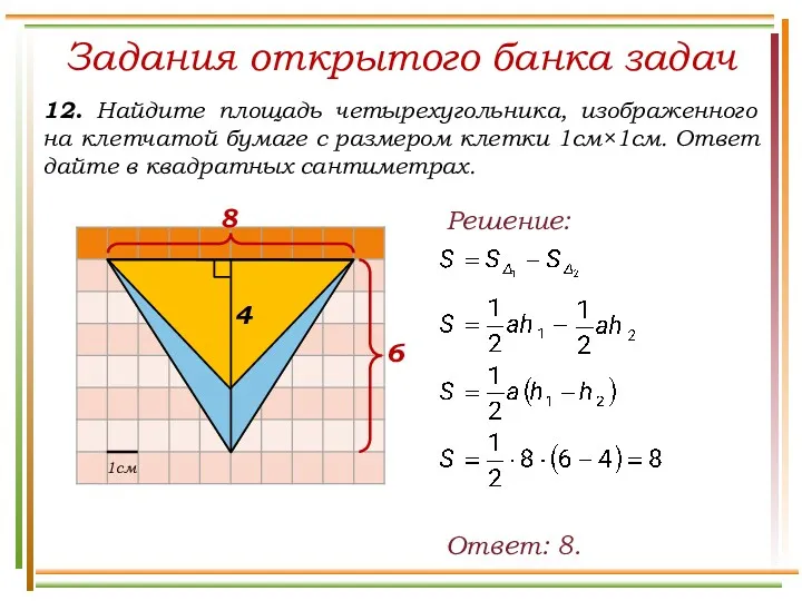 Задания открытого банка задач 12. Найдите площадь четырехугольника, изображенного на