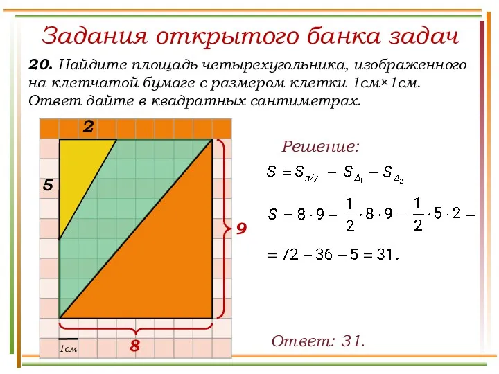 Задания открытого банка задач 20. Найдите площадь четырехугольника, изображенного на