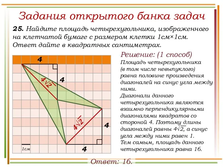 Задания открытого банка задач 25. Найдите площадь четырехугольника, изображенного на