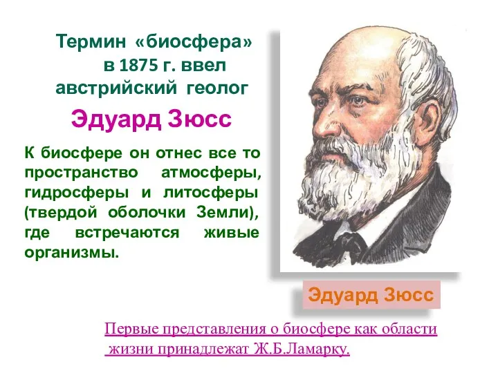 Эдуард Зюсс Термин «биосфера» в 1875 г. ввел австрийский геолог