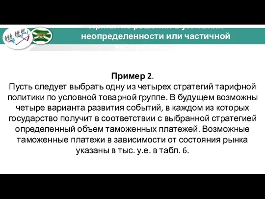 Пример 2. Пусть следует выбрать одну из четырех стратегий тарифной