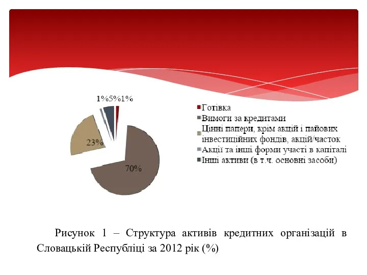 Рисунок 1 – Структура активів кредитних організацій в Словацькій Республіці за 2012 рік (%)