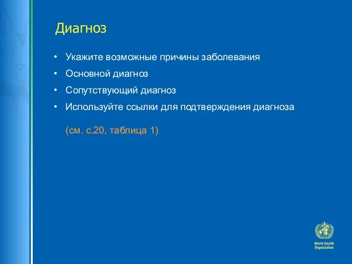 Диагноз Укажите возможные причины заболевания Основной диагноз Сопутствующий диагноз Используйте