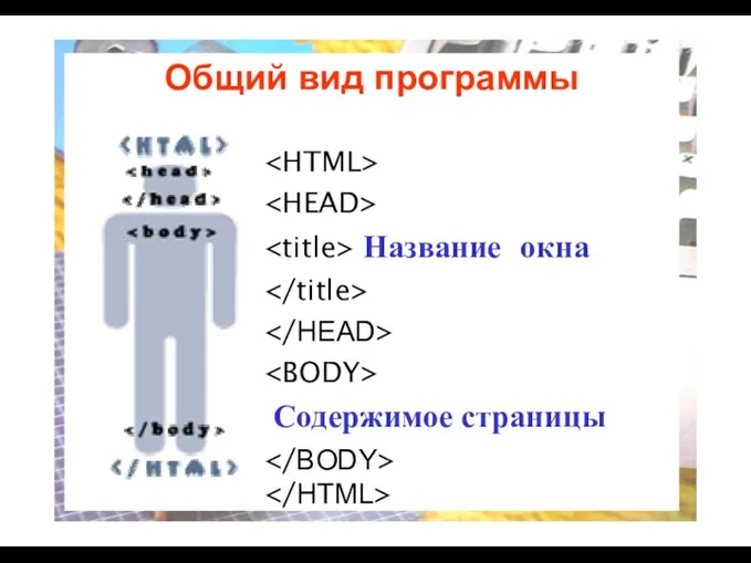 Общий вид программы Название окна Содержимое cтраницы