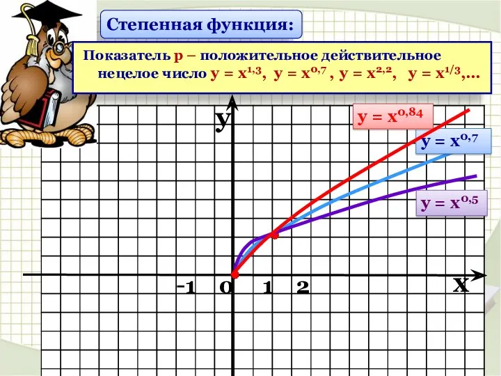 Степенная функция: Показатель р – положительное действительное нецелое число у