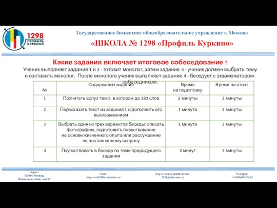 Какие задания включает итоговое собеседование ? Ученик выполняет задания 1