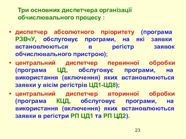 диспетчер абсолютного прiоритету (програма РЗВчУ, обслуговує програми, на якi заявки