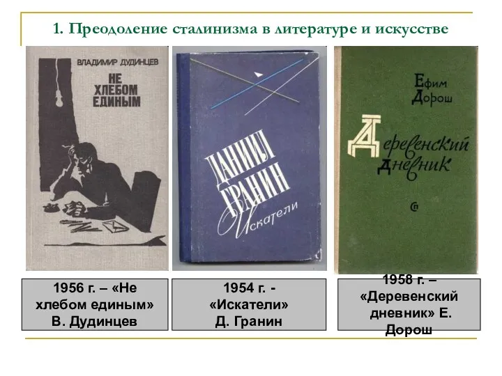 1. Преодоление сталинизма в литературе и искусстве 1956 г. – «Не хлебом единым»