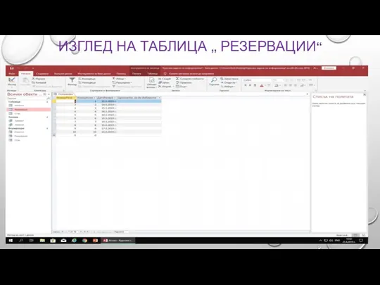 ИЗГЛЕД НА ТАБЛИЦА „ РЕЗЕРВАЦИИ“