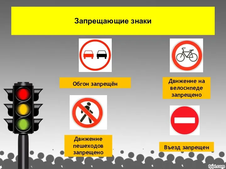 Запрещающие знаки Движение пешеходов запрещено Въезд запрещен Обгон запрещён Движение на велосипеде запрещено