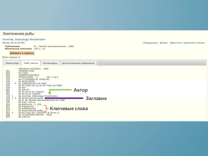 Ключевые слова Автор Заглавие
