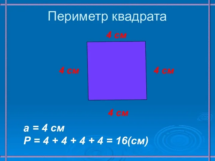 Периметр квадрата 4 см 4 см 4 см 4 см а = 4