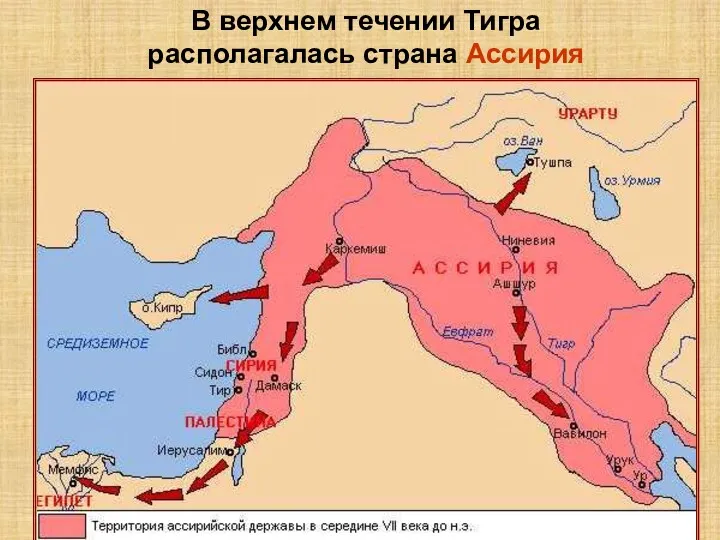 В верхнем течении Тигра располагалась страна Ассирия