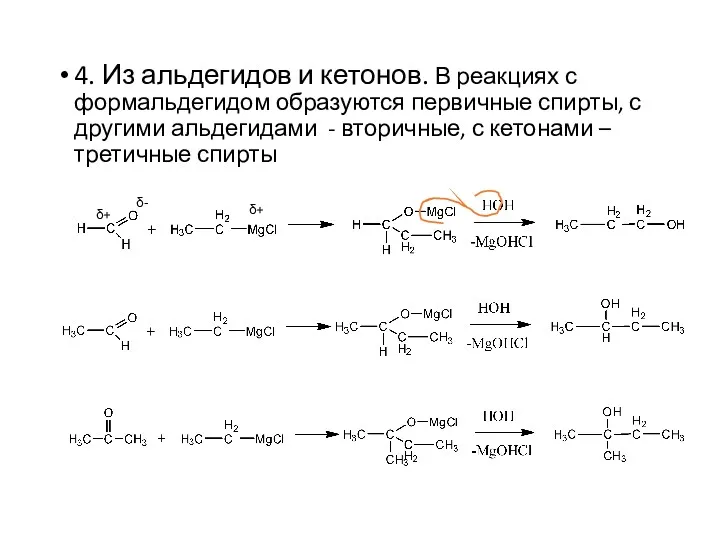 4. Из альдегидов и кетонов. В реакциях с формальдегидом образуются