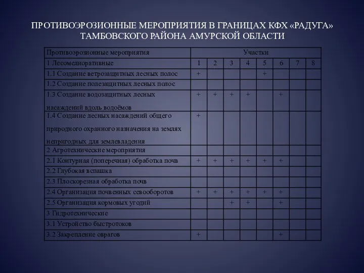 ПРОТИВОЭРОЗИОННЫЕ МЕРОПРИЯТИЯ В ГРАНИЦАХ КФХ «РАДУГА» ТАМБОВСКОГО РАЙОНА АМУРСКОЙ ОБЛАСТИ