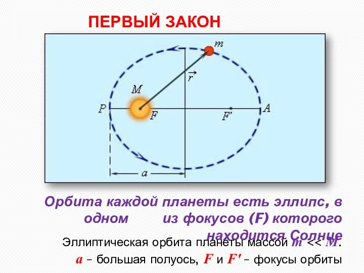 Орбита каждой планеты есть эллипс, в одном из фокусов (F)