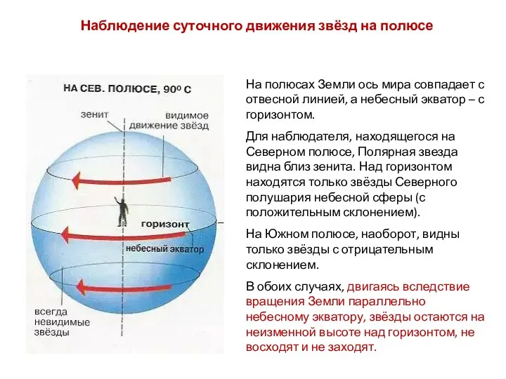 Наблюдение суточного движения звёзд на полюсе На полюсах Земли ось