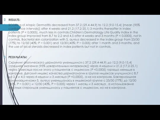 RESULTS: SCORing of Atopic Dermatitis decreased from 37.2 (29.4-44.9) to