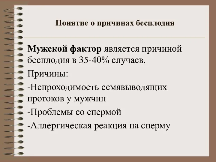 Понятие о причинах бесплодия Мужской фактор является причиной бесплодия в