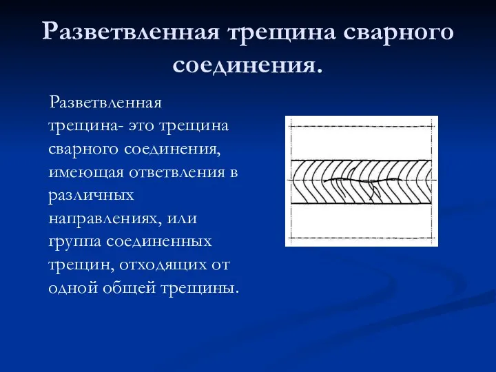 Разветвленная трещина сварного соединения. Разветвленная трещина- это трещина сварного соединения,