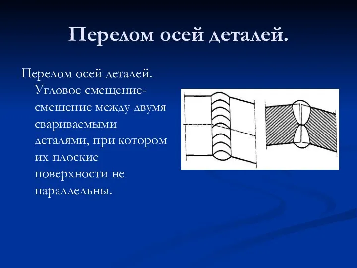 Перелом осей деталей. Перелом осей деталей. Угловое смещение-смещение между двумя