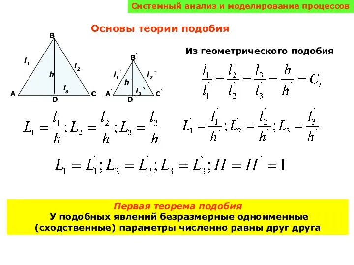 Системный анализ и моделирование процессов Основы теории подобия А А`