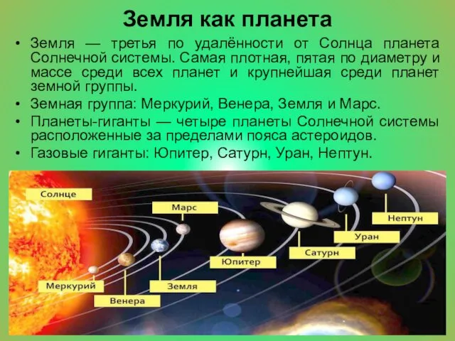 Земля как планета Земля — третья по удалённости от Солнца