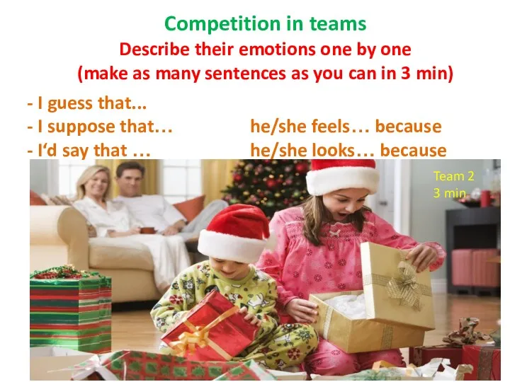 Competition in teams Describe their emotions one by one (make as many sentences