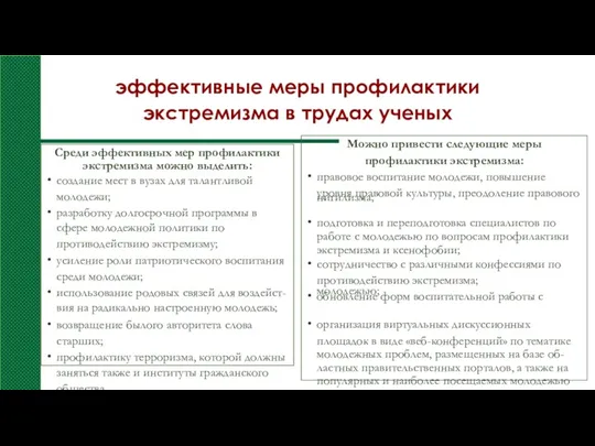 эффективные меры профилактики экстремизма в трудах ученых Среди эффективных мер